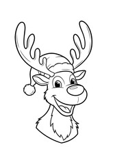 Smiling reindeer wearing christmas hat cartoon portrait