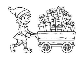 Christmas Elf with Wagon Full of Gifts