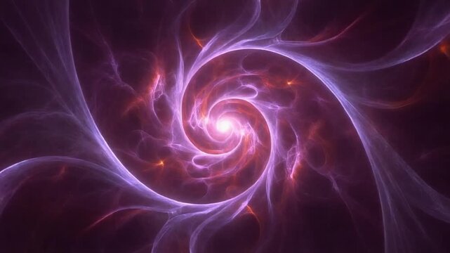 A swirling cosmic vortex of ethereal purple and magenta light slowly converging into a luminous central singularity