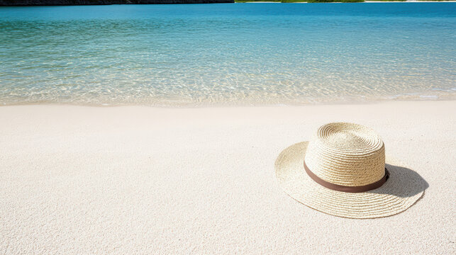 Straw hat beach sand turquoise water peaceful afternoon nap