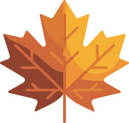 Autumn maple leaf vector illustration in warm fall colors isolated on a transparent background for seasonal themes