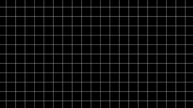Black and white grid moving upwards, abstract geometric background. Grid line for overlay layer or alpha channel