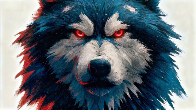 Fierce Arctic Wolf: Red-Eyed Predator in Vibrant Blue Fur Art