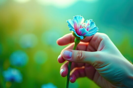 A hand holding a flower