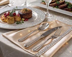 luxury food, served in beautiful, elegant dishes, haute cuisine