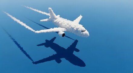Naklejka premium Pixelated Aircraft Flight Over Blue Background - Voxel Art Travel & Aviation