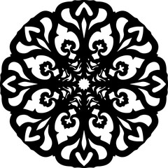Symmetrical Decorative Mandala Pattern in Black and White
