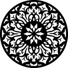 Symmetrical Decorative Mandala Pattern in Black and White