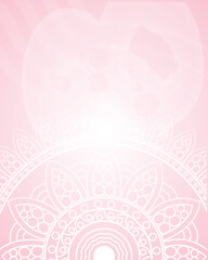 Mandala designs on a pink and light background with copy space. Glossy artistic graphic screen wallpaper element for text or image, vector abstract  illustration