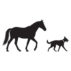 Fototapeta premium Silhouette of horse and dog isolated on white background