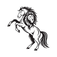 Majestic lion horse hybrid isolated on white