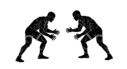 Powerful wrestlers facing off in intense competition, showcasing strength, agility, and sportsmanship, ready for gripping sports action and athletic prowess