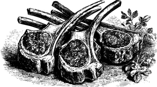 black and white lamb chops, food, vintage style clip art preview