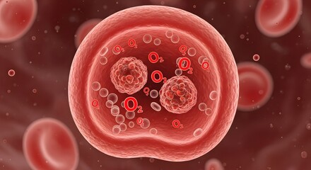 A detailed digital illustration of cells dividing within a biological environment, highlighting cellular structures and microscopic elements in a scientific context