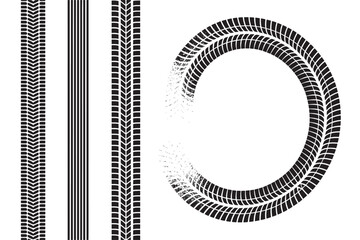 Set of tire track vector illustrations various tread patterns perfect for automotive design elements and backgrounds