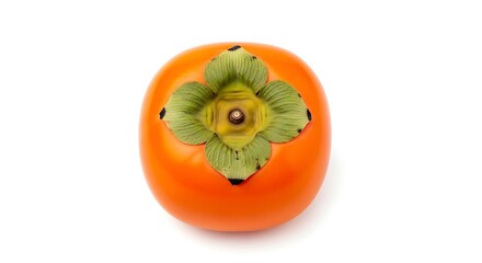 Ripe Orange Persimmon Fruit Isolated on White Background.