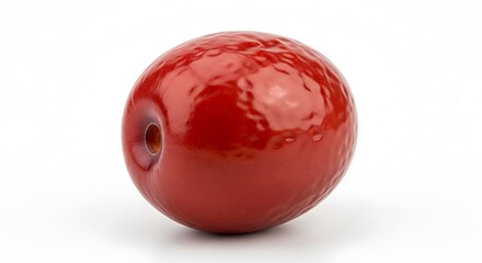 Single Red Olive with Pitted Surface.