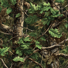 Hunting camouflage with oak tree for hunting and military. Hunting camouflage seamless pattern design.


