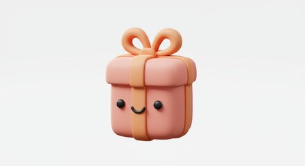 Adorable Pink Gift Box with a Cute Smiling Face.