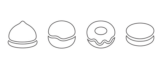 Sweet confectionery icons. donut, macaron, cupcake, truffle set.