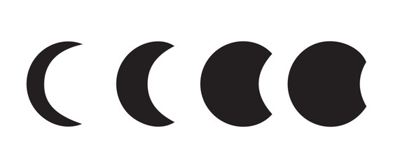Solar Eclipse Icon Set. Moon Covering Sun Phase Progression.