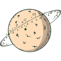 Illustration of a planet with rings and textured surface isolated on white background cosmic celestial body