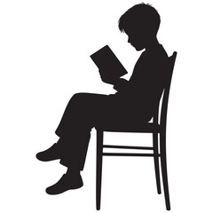 Engrossed reading illustration, a silhouette of a boy lost in a book, evoking quiet moments and the joy of literature, perfect for education or library themes