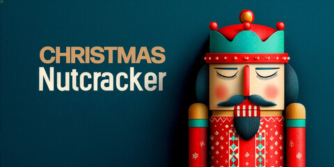 Fototapeta premium Red and Teal Nutcracker Toy Soldier with Mustache and Classic Holiday Design