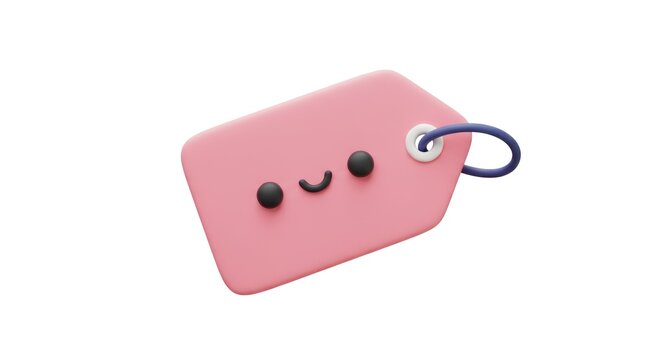 Cute Pink Price Tag with Smiling Face Illustration.