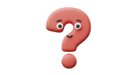 Red Question Mark Character with Googly Eyes on White.