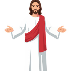 Jesus Open Arms Red Stole PNG Christian Blessing Spiritual Savior Holy Religion Peace Faith Illustration Transparent Prayer Messiah God
