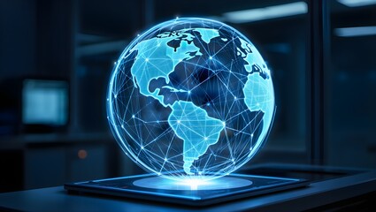 Dynamic digital earth globe with glowing network, representing global connectivity and innovative technology solutions for modern business expansion
