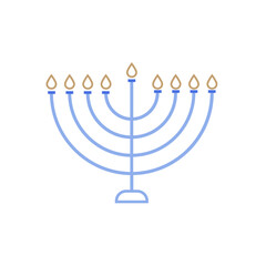 Hanukkah menora and traditional icons in simple line minimal style. Jewish holiday Hanuka