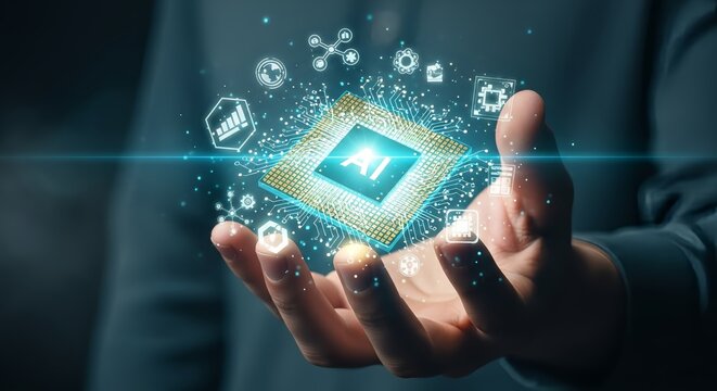Innovative AI microchip in hand promising future tech advancements and innovation