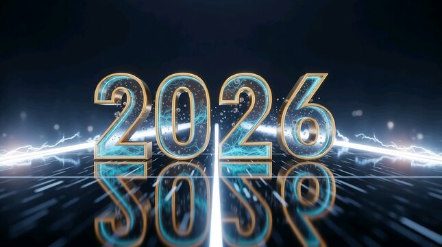 Electrifying 2026 New Year celebration with vibrant neon lights and modern design for futuristic campaigns