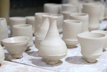 Processing pottery vase and cups  drying 
