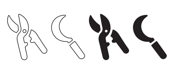 Shear Icon Set. Black and White Silhouettes with Blade and Handle Variations for Gardening, Tools, and UI Design.