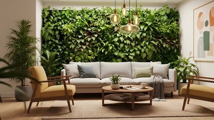 Cozy Living Room with Green Wall A Modern Interior Design Showcase