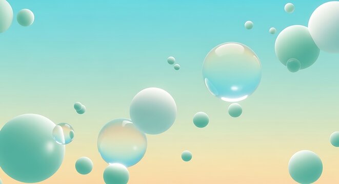 Abstract background with floating translucent spheres in pastel gradient colors, ethereal and dreamy