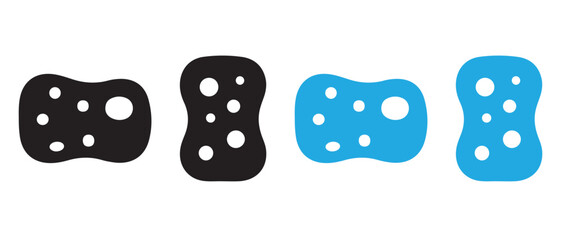 Abstract Sponge Icon Set. Black and Blue Graphics with Circular Cutouts for Pattern, Puzzle, and UI Design.