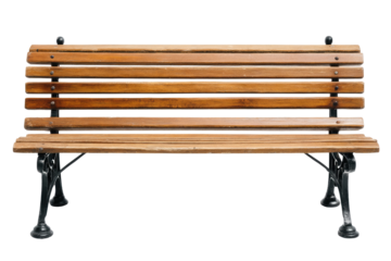 Wooden park bench, weathered wood, metal supports