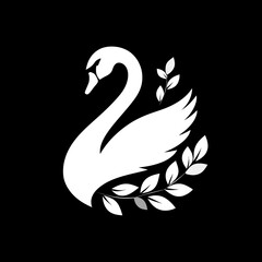 Fototapeta premium Elegant swan illustration with leaves isolated on black background artwork