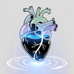 Vibrant human heart glowing with life and innovation on futuristic display