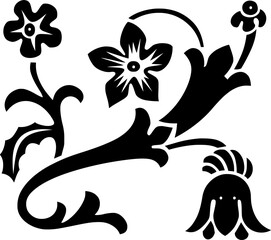 Black and white floral vector pattern featuring flowers and plant motifs ideal for decoration and design