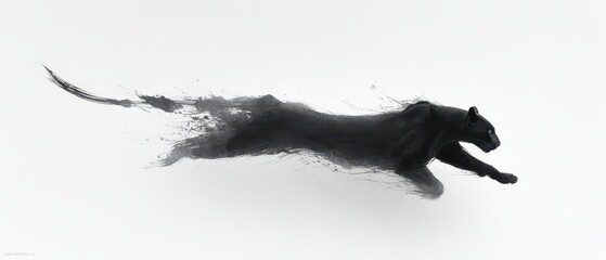 Abstract Black Panther in Motion with Dynamic Blur Effect on White Background