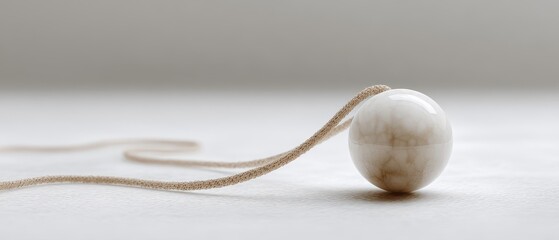 Elegant marble ball with a soft rope on a light textured surface, minimalist decor concept