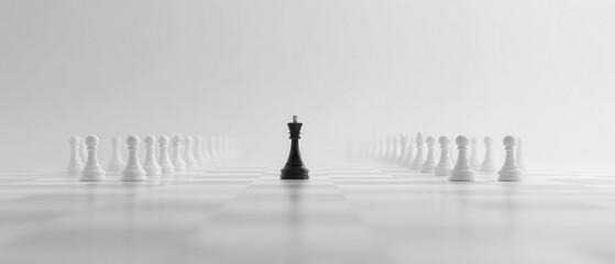 Strategic Chess Game Concept with Black King Surrounded by White Pawns on a Minimalist Board