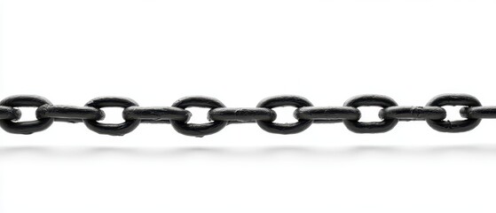Obraz premium Close-up View of Industrial Black Chain Links Isolated on White Background for Graphic Design