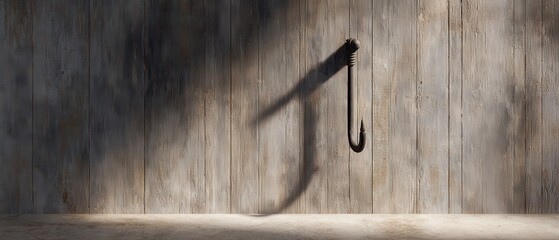 Rustic Wooden Wall with Shadow of a Hook in Soft Light, Ideal for Vintage and Industrial Themes