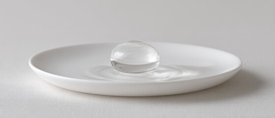 Crystal Sphere on White Plate Capturing Reflections and Light in Minimalistic Design